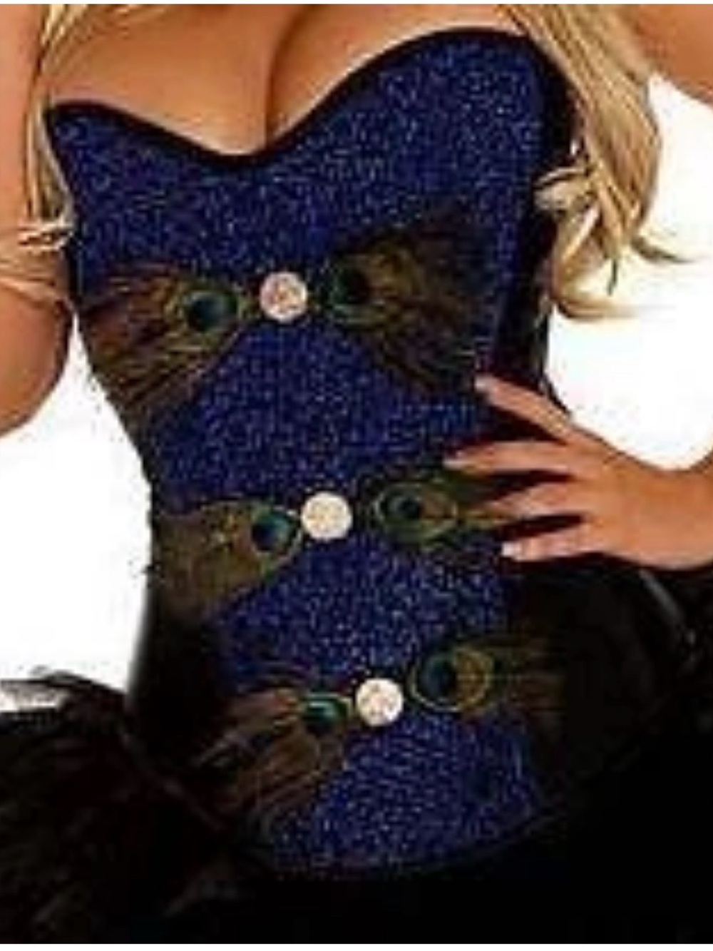 Daisy Corsets Navy Blue Glitter Strapless Corset with Peacock Embellishments